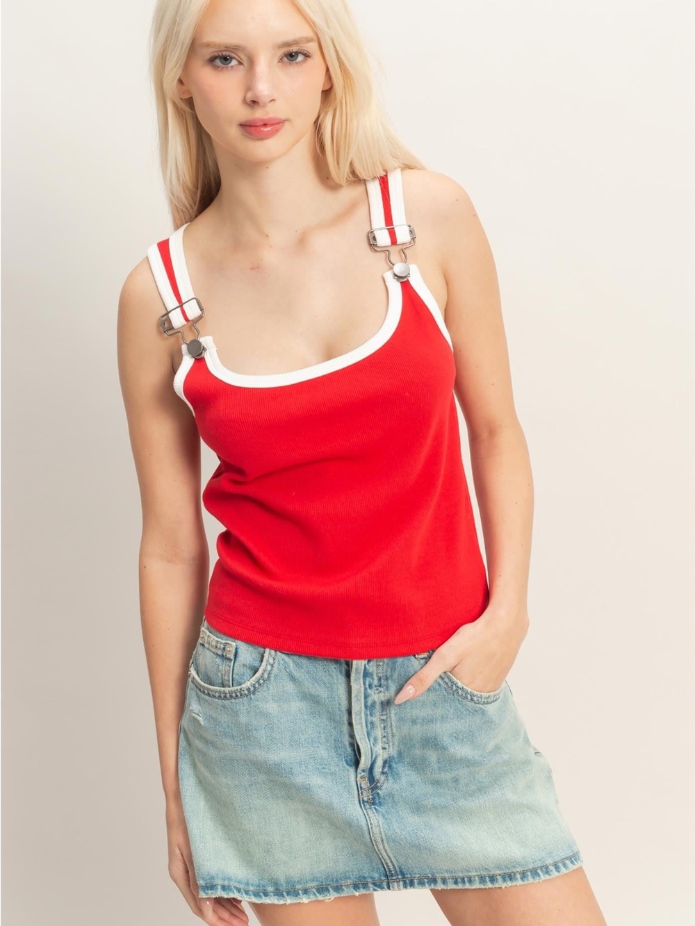 Double Zero Buckle Strap Tank Top Red NWOT Size Small